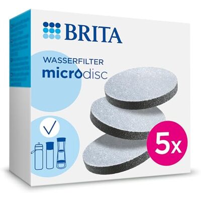 Brita Set van 5 MicroDisc-filters voor flessen en filterflessen, vermindert chloor, lood en andere onzuiverheden voor zuiverder leidingwater. Grijs Brita Set van 5 MicroDisc-filters voor flessen en filterflessen, vermindert chloor, lood en andere onzuiverheden voor zuiverder leidingwater. Grijs