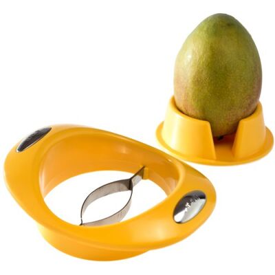 GSD G S D Haushaltsgeräte Mango-snijder met roestvrijstalen lemmet en fruithouder voor exotische vruchten en vaatwasmachinebestendig, geel, 17 x 14 x 5 cm GSD G S D Haushaltsgeräte Mango-snijder met roestvrijstalen lemmet en fruithouder voor exotische vruchten en vaatwasmachinebestendig, geel, 17 x 14 x 5 cm