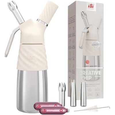 iSi Creative Whip Premium roomsifon van roestvrij staal, ivoorwit, 500 ml, met 3 roestvrijstalen spuitmonden en 2 crèmecapsules voor crème, dessert en zout, geschikt voor crème, dessert en iSi Creative Whip Premium roomsifon van roestvrij staal, ivoorwit, 500 ml, met 3 roestvrijstalen spuitmonden en 2 crèmecapsules voor crème, dessert en zout, geschikt voor crème, dessert en
