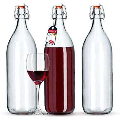 KADAX Set van 3 vintage fruitlikeurflessen van sodaglas, transparant, beugelsluiting, 1,9 liter KADAX Set van 3 vintage fruitlikeurflessen van sodaglas, transparant, beugelsluiting, 1,9 liter