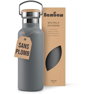 Bambaw Thermosfles van roestvrij staal, 750 ml, 750 ml, herbruikbare roestvrijstalen fles met handvat, past in bekerhouder, licht en ideaal voor werk of sport (antracietgrijs) Bambaw Thermosfles van roestvrij staal, 750 ml, 750 ml, herbruikbare roestvrijstalen fles met handvat, past in bekerhouder, licht en ideaal voor werk of sport (antracietgrijs)