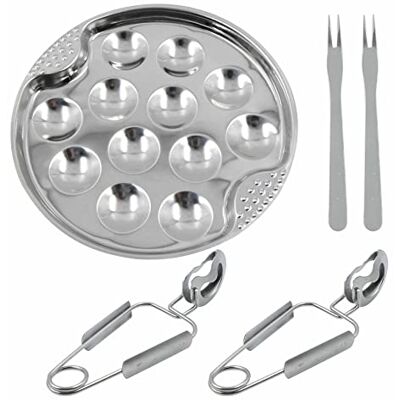 xtemtoamz Slakkenbord zeevruchten roestvrijstalen gereedschapsset slakkenschaal slakkenschaal met tang vork voor schelp, oester, serveerpan voor thuis, restaurant, hotel xtemtoamz Slakkenbord zeevruchten roestvrijstalen gereedschapsset slakkenschaal slakkenschaal met tang vork voor schelp, oester, serveerpan voor thuis, restaurant, hotel