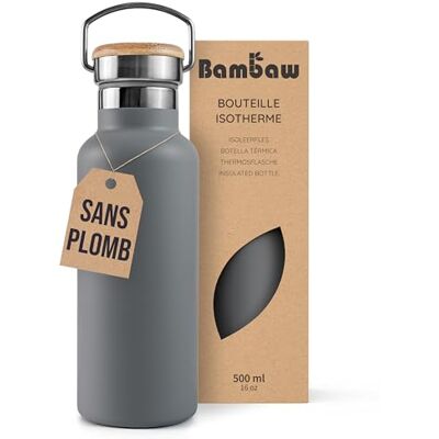 Bambaw Thermosfles, 500 ml, waterfles van roestvrij staal, thermosfles, 500 ml, dubbelwandig, waterdicht, houdt dranken 24 uur koud en 12 uur warm, past in een bekerhouder (antracietgrijs) Bambaw Thermosfles, 500 ml, waterfles van roestvrij staal, thermosfles, 500 ml, dubbelwandig, waterdicht, houdt dranken 24 uur koud en 12 uur warm, past in een bekerhouder (antracietgrijs)