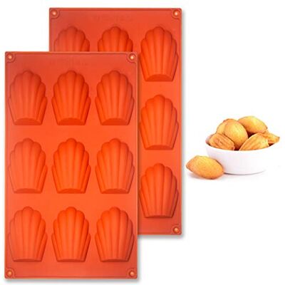 Honnesserry Madeleines 2 stuks bakplaten 9 holtes siliconen anti-aanbaklaag bakplaten voor cake koekjes bruin Honnesserry Madeleines 2 stuks bakplaten 9 holtes siliconen anti-aanbaklaag bakplaten voor cake koekjes bruin