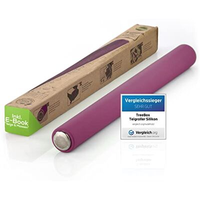 TreeBox Professionele deegroller van siliconen en roestvrij staal, de moderne deegroller zonder handgrepen, fondant en deeg in een handomdraai uitrollen, anti-aanbakeffect TreeBox Professionele deegroller van siliconen en roestvrij staal, de moderne deegroller zonder handgrepen, fondant en deeg in een handomdraai uitrollen, anti-aanbakeffect