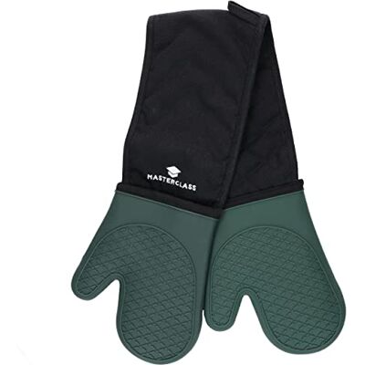 Master Class MasterClass Siliconen ovenhandschoenen, hittebestendige wanten met katoenen vulling, dubbelzijdige antislip handschoenen voor koken en bakken, BPA-vrij, zwart/jagersgroen Master Class MasterClass Siliconen ovenhandschoenen, hittebestendige wanten met katoenen vulling, dubbelzijdige antislip handschoenen voor koken en bakken, BPA-vrij, zwart/jagersgroen