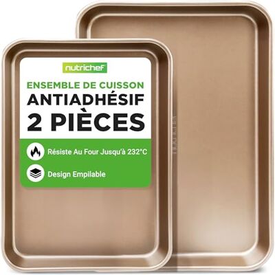 NutriChef Set van 2 metalen bakplaten met antiaanbaklaag, bakplaten met antiaanbaklaag, professionele kwaliteit voor de keuken, anti-aanbaklaag met randen NutriChef Set van 2 metalen bakplaten met antiaanbaklaag, bakplaten met antiaanbaklaag, professionele kwaliteit voor de keuken, anti-aanbaklaag met randen