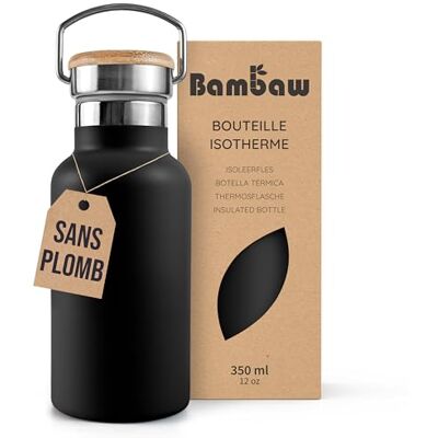 Bambaw Drinkfles van roestvrij staal, 350 ml, perfect waterdicht, kleine thermosfles, licht en herbruikbaar, ideaal voor werk, school en sport (onyxzwart) Bambaw Drinkfles van roestvrij staal, 350 ml, perfect waterdicht, kleine thermosfles, licht en herbruikbaar, ideaal voor werk, school en sport (onyxzwart)