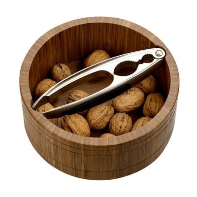 Kesper Notenkom met notenkraker, materiaal: bamboe, roestvrij staal, afmetingen: Ø 17 cm / hoogte: 7 cm, dikte: 11 mm, kleur: bruin, zilver 59822 Kesper Notenkom met notenkraker, materiaal: bamboe, roestvrij staal, afmetingen: Ø 17 cm / hoogte: 7 cm, dikte: 11 mm, kleur: bruin, zilver 59822