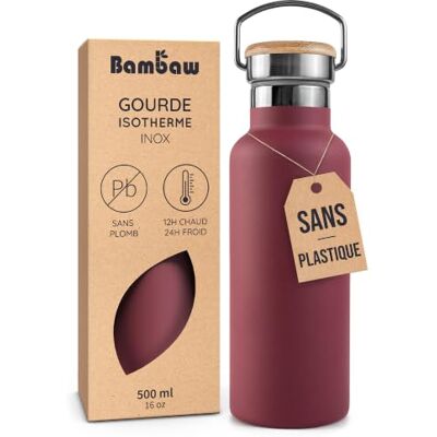 Bambaw Thermosfles, 500 ml, roestvrij staal, thermosfles, 500 ml, waterdicht, van duurzaam en roestbestendig, ideaal voor werk, school of sportschool (kersenrood) Bambaw Thermosfles, 500 ml, roestvrij staal, thermosfles, 500 ml, waterdicht, van duurzaam en roestbestendig, ideaal voor werk, school of sportschool (kersenrood)