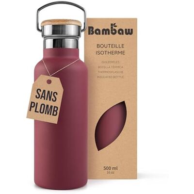 Bambaw Thermosfles, 500 ml, roestvrij staal, thermosfles, 500 ml, waterdicht, van duurzaam en roestbestendig, ideaal voor werk, school of sportschool (kersenrood) Bambaw Thermosfles, 500 ml, roestvrij staal, thermosfles, 500 ml, waterdicht, van duurzaam en roestbestendig, ideaal voor werk, school of sportschool (kersenrood)