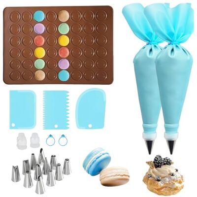 TenaLucy Macarons bakmat, spuitzak met spuitmonden, 12 spuitmonden, bakset voor macarons, bakmat, macarons, siliconen mat, herbruikbare spuitzak 39 x TenaLucy Macarons bakmat, spuitzak met spuitmonden, 12 spuitmonden, bakset voor macarons, bakmat, macarons, siliconen mat, herbruikbare spuitzak 39 x