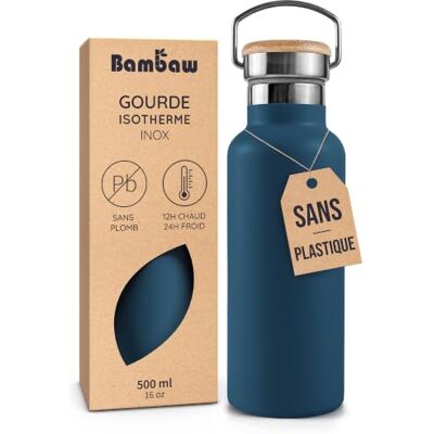 Bambaw Drinkfles, 500 ml, roestvrij staal, hoogwaardige thermosfles, 500 ml, met brede opening, gemakkelijk te reinigen en geschikt voor theeballen, gemakkelijk te vervoeren (saffierblauw) Bambaw Drinkfles, 500 ml, roestvrij staal, hoogwaardige thermosfles, 500 ml, met brede opening, gemakkelijk te reinigen en geschikt voor theeballen, gemakkelijk te vervoeren (saffierblauw)