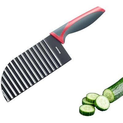 Westmark Golfsnijder kleurrijk mes voor groenten, aardappelen, friet BLW babyvoeding golfmes met antiaanbaklaag zwart-rood, 28,3 cm Westmark Golfsnijder kleurrijk mes voor groenten, aardappelen, friet BLW babyvoeding golfmes met antiaanbaklaag zwart-rood, 28,3 cm