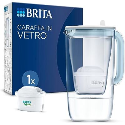 Brita Lichtblauw glazen waterfilter (2,5 l) met 1 MAXTRA PRO All-in-1 cartridge hoogwaardige designkan van glas, robuust en licht/vermindert kalk, chloor, pesticiden, Brita Lichtblauw glazen waterfilter (2,5 l) met 1 MAXTRA PRO All-in-1 cartridge hoogwaardige designkan van glas, robuust en licht/vermindert kalk, chloor, pesticiden,