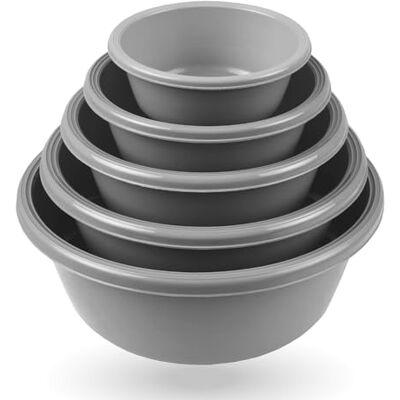 Pro Home Set van 5 slakommen (700 ml 6 l) grijs mengkom vaatwasmachinebestendig (Ø16 cm Ø 32 cm) voedselcontainers, stapelbaar Pro Home Set van 5 slakommen (700 ml 6 l) grijs mengkom vaatwasmachinebestendig (Ø16 cm Ø 32 cm) voedselcontainers, stapelbaar