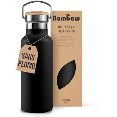 Bambaw Thermosfles, 500 ml, roestvrij staal, lichtmetalen fietsfles voor warme of koude dranken, past in een bekerhouder, ideaal voor reizen en sport (zwart onyx) Bambaw Thermosfles, 500 ml, roestvrij staal, lichtmetalen fietsfles voor warme of koude dranken, past in een bekerhouder, ideaal voor reizen en sport (zwart onyx)