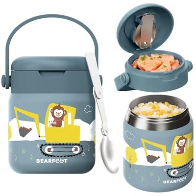 BEARFOOT Thermoscontainer voor kinderen, roestvrij staal, 500 ml, BPA-vrij (aap graafmachine blauw) BEARFOOT Thermoscontainer voor kinderen, roestvrij staal, 500 ml, BPA-vrij (aap graafmachine blauw)