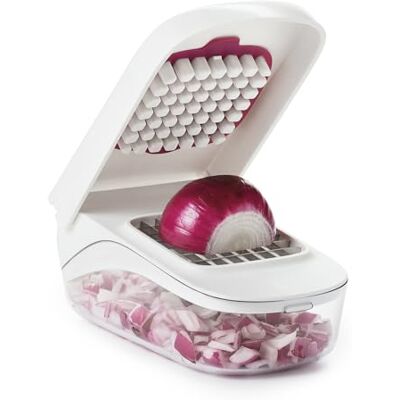 OXO Good Grips Groentesnijder met opvangbak, handmatige snijder, wit OXO Good Grips Groentesnijder met opvangbak, handmatige snijder, wit