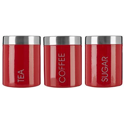 Premier Housewares Thee-, koffie- en suikerpotten (set van 3, zilverkleurig deksel), rood Premier Housewares Thee-, koffie- en suikerpotten (set van 3, zilverkleurig deksel), rood