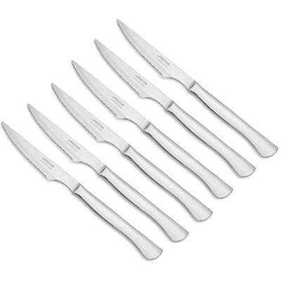 Arcos Tafelmessen Steakmessenset 6-delig (6 messen) eendelig roestvrij staal 110 mm zilverkleurig Arcos Tafelmessen Steakmessenset 6-delig (6 messen) eendelig roestvrij staal 110 mm zilverkleurig