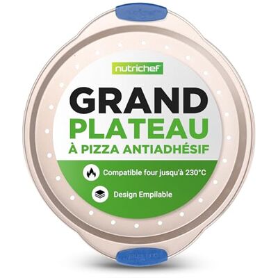 NutriChef Pizzaplaat – pizzavorm met antiaanbaklaag – ronde plaat van geperforeerd staal – met siliconen handvat – hoogwaardig keukengerei – vaatwasmachinebestendig – champagnegoud NutriChef Pizzaplaat – pizzavorm met antiaanbaklaag – ronde plaat van geperforeerd staal – met siliconen handvat – hoogwaardig keukengerei – vaatwasmachinebestendig – champagnegoud