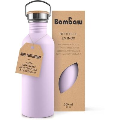 Bambaw Drinkfles van roestvrij staal, 500 ml, drinkfles voor kinderen, roestvrij staal, paars, sportfles, waterfles 500 ml, BPA-vrij, lichtlila Bambaw Drinkfles van roestvrij staal, 500 ml, drinkfles voor kinderen, roestvrij staal, paars, sportfles, waterfles 500 ml, BPA-vrij, lichtlila
