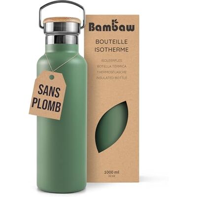 Bambaw Drinkfles van roestvrij staal, 1 l, groen, van metaal, thermosfles, 1 l, roestvrij staal, 1 l, voor warme of koude dranken, brede mond, gemakkelijk te reinigen, herbruikbaar en duurzaam (saliegroen) Bambaw Drinkfles van roestvrij staal, 1 l, groen, van metaal, thermosfles, 1 l, roestvrij staal, 1 l, voor warme of koude dranken, brede mond, gemakkelijk te reinigen, herbruikbaar en duurzaam (saliegroen)