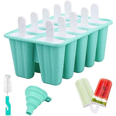anshuke IJsvorm van siliconen, 10 bakjes, ijsvormen van siliconen, BPA-vrij, ijsvorm met borstels en opvouwbare trechters, ijslollyvormen voor zelfgemaakt ijs, sorbet, yoghurt, sap, groen anshuke IJsvorm van siliconen, 10 bakjes, ijsvormen van siliconen, BPA-vrij, ijsvorm met borstels en opvouwbare trechters, ijslollyvormen voor zelfgemaakt ijs, sorbet, yoghurt, sap, groen