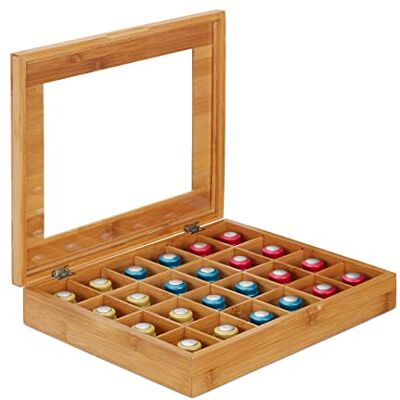 Relaxdays Capsulebox van bamboe, 24 vakken, met klep, capsuledispenser, raam, doos voor theezakjes, koffie, natuur Relaxdays Capsulebox van bamboe, 24 vakken, met klep, capsuledispenser, raam, doos voor theezakjes, koffie, natuur
