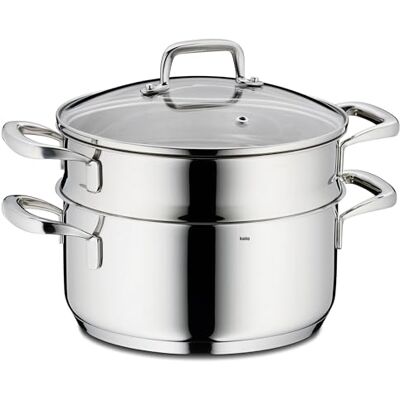 kela FLAVORIA Stoompan 20 cm, universele inductiekookpan 2,4 l met inzetstuk, glazen deksel met stoomuitlaatventiel, binnenschaal, zonder coating kela FLAVORIA Stoompan 20 cm, universele inductiekookpan 2,4 l met inzetstuk, glazen deksel met stoomuitlaatventiel, binnenschaal, zonder coating