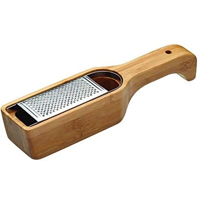 KitchenCraft World of Flavours Parmezaanse rasp van roestvrij staal met houder en handvat van bamboe, 27,5 x 6 x 5 cm, zilver/bruin KitchenCraft World of Flavours Parmezaanse rasp van roestvrij staal met houder en handvat van bamboe, 27,5 x 6 x 5 cm, zilver/bruin