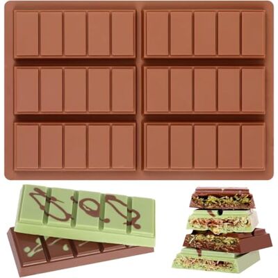 AVANA Chocoladevorm siliconen voor 6 chocoladerepen BPA-vrij anti-aanbaklaag bruin (vorm 1) AVANA Chocoladevorm siliconen voor 6 chocoladerepen BPA-vrij anti-aanbaklaag bruin (vorm 1)