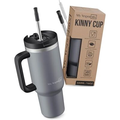 My Vesperbox Kinny Cup Thermosbeker met rietje 500, 950, 1200 ml, koffiemok om mee te nemen, van roestvrij staal, BPA-vrij, melamine My Vesperbox Kinny Cup Thermosbeker met rietje 500, 950, 1200 ml, koffiemok om mee te nemen, van roestvrij staal, BPA-vrij, melamine