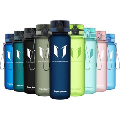 Super Sparrow waterfles, drinkfles, BPA-vrij, geschikt voor sporten, wandelen, school, kantoor, buiten, 1000 ml Super Sparrow waterfles, drinkfles, BPA-vrij, geschikt voor sporten, wandelen, school, kantoor, buiten, 1000 ml