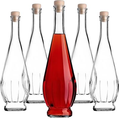 KADAX Set van 5 glazen flessen van 750 ml met kurksluiting, likeurflessen, glazen likeurflessen om te vullen met likeuren, wijn en schnaps KADAX Set van 5 glazen flessen van 750 ml met kurksluiting, likeurflessen, glazen likeurflessen om te vullen met likeuren, wijn en schnaps