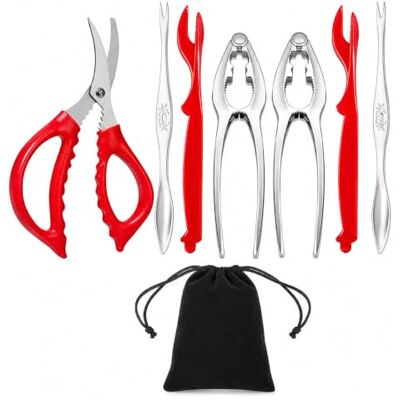huoanpo Gereedschapsset met zeevruchten, 7-delig, met tas, krabtang, kreeftsteker, vorken en schaar van roestvrij staal voor krab, kreeft en schelpen huoanpo Gereedschapsset met zeevruchten, 7-delig, met tas, krabtang, kreeftsteker, vorken en schaar van roestvrij staal voor krab, kreeft en schelpen