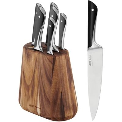 Tefal Jamie Oliver by K267S7 7-delig messenblok 6 keukenmessen + houten messenblok hoog snijvermogen onmiskenbaar design duurzame en duurzame messen bruin/zwart Tefal Jamie Oliver by K267S7 7-delig messenblok 6 keukenmessen + houten messenblok hoog snijvermogen onmiskenbaar design duurzame en duurzame messen bruin/zwart