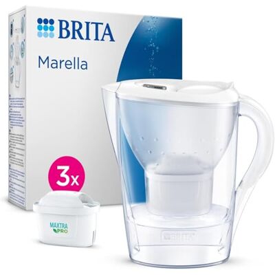 Brita Marella filterkaraf wit (2,4 l) incl. 3 MAXTRA PRO All-in-1 waterfilterpatronen, vermindert PFAS, kalk, chloor, bepaalde onzuiverheden en metalen tijdweergave, eco-verpakking Brita Marella filterkaraf wit (2,4 l) incl. 3 MAXTRA PRO All-in-1 waterfilterpatronen, vermindert PFAS, kalk, chloor, bepaalde onzuiverheden en metalen tijdweergave, eco-verpakking