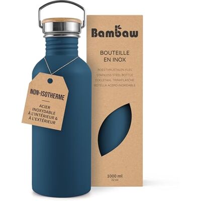 Bambaw Drinkfles van 1 l, roestvrij staal, drinkfles van 1 liter, blauw, sportfles, roestvrij staal, 1 l, BPA-vrije waterfles, metalen fles, wandelfles, saffierblauw Bambaw Drinkfles van 1 l, roestvrij staal, drinkfles van 1 liter, blauw, sportfles, roestvrij staal, 1 l, BPA-vrije waterfles, metalen fles, wandelfles, saffierblauw