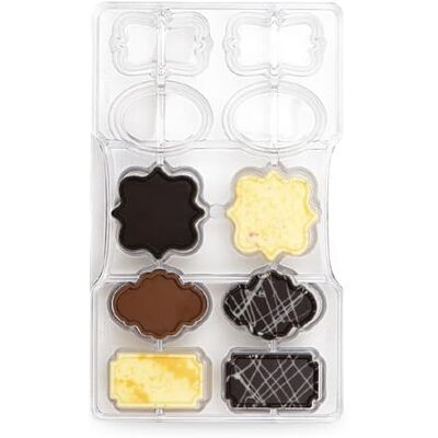 Decora 0050148 Professionele chocoladevorm, 10 holtes, 45 x 26 x 5 mm, van polycarbonaat, ideaal voor het maken van glanzende en knapperige chocolade, professioneel design, gemaakt in Italië Decora 0050148 Professionele chocoladevorm, 10 holtes, 45 x 26 x 5 mm, van polycarbonaat, ideaal voor het maken van glanzende en knapperige chocolade, professioneel design, gemaakt in Italië