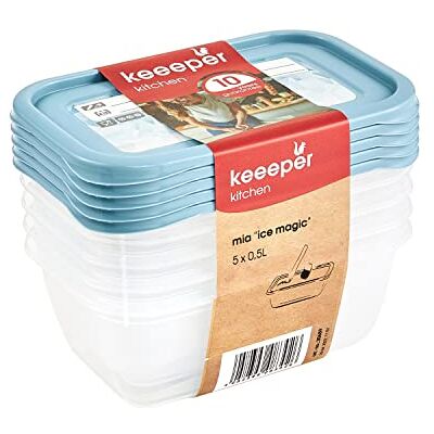 keeeper Set van 5 diepvriesdozen met herbruikbare deksels, 5 x 500 ml, 15,5 x 10,5 x 6 cm, Mia Magic Ice, Nordic Blue keeeper Set van 5 diepvriesdozen met herbruikbare deksels, 5 x 500 ml, 15,5 x 10,5 x 6 cm, Mia Magic Ice, Nordic Blue