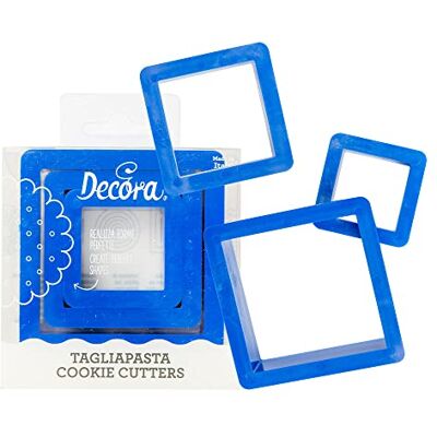 Decora 0255304 set van 3 vierkante uitsteekvormen van kunststof, de ideale set voor het maken van ties van suikerpasta of rubber, gemaakt in Italië, origineel design, 3 stuks. Decora 0255304 set van 3 vierkante uitsteekvormen van kunststof, de ideale set voor het maken van ties van suikerpasta of rubber, gemaakt in Italië, origineel design, 3 stuks.