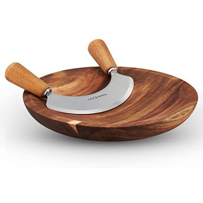 Cole & Mason Acaciahouten plank voor keukenbenodigdheden, gemakkelijk te reinigen, robuust en goed ontworpen, Ashden Herb Mezzaluna met snijplank van acacia Cole & Mason Acaciahouten plank voor keukenbenodigdheden, gemakkelijk te reinigen, robuust en goed ontworpen, Ashden Herb Mezzaluna met snijplank van acacia