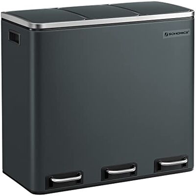 SONGMICS Vuilnisbak met 3 bakken, 3 x 18 l, afvalemmer met 3 bakken, deksel met langzame sluiting, met emmer aan de binnenkant en handgrepen, voor keuken, LTB54GS, donkergrijs SONGMICS Vuilnisbak met 3 bakken, 3 x 18 l, afvalemmer met 3 bakken, deksel met langzame sluiting, met emmer aan de binnenkant en handgrepen, voor keuken, LTB54GS, donkergrijs