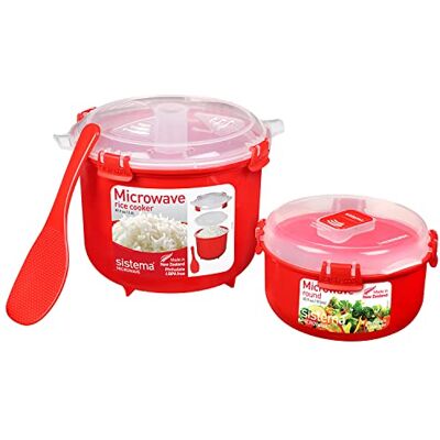 Sistema magnetron, stoompan voor rijst (2,6 l) en magnetron, ronde voedselcontainer (915 ml), BPA-vrij Sistema magnetron, stoompan voor rijst (2,6 l) en magnetron, ronde voedselcontainer (915 ml), BPA-vrij