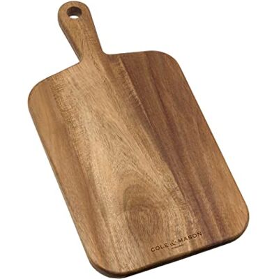 Cole & Mason Barkway Kleine dubbelzijdige snijplank met handvat van acaciahout, 420 x 210 x 20 mm, niet vaatwasmachinebestendig Cole & Mason Barkway Kleine dubbelzijdige snijplank met handvat van acaciahout, 420 x 210 x 20 mm, niet vaatwasmachinebestendig