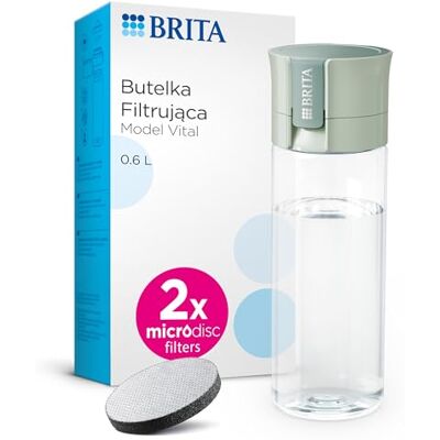 Brita Lichtgroene filterfles (600 ml) met 2 MicroDisc-filters, draagbare filterfles voor hydratatie onderweg, filtert chloor, organische onzuiverheden, hormonen en Brita Lichtgroene filterfles (600 ml) met 2 MicroDisc-filters, draagbare filterfles voor hydratatie onderweg, filtert chloor, organische onzuiverheden, hormonen en
