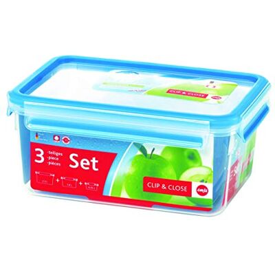 Emsa 508566 Clip & Close voedsel, transparant/blauw, 0,55/1/2,3 L, set van 3 blikken Emsa 508566 Clip & Close voedsel, transparant/blauw, 0,55/1/2,3 L, set van 3 blikken