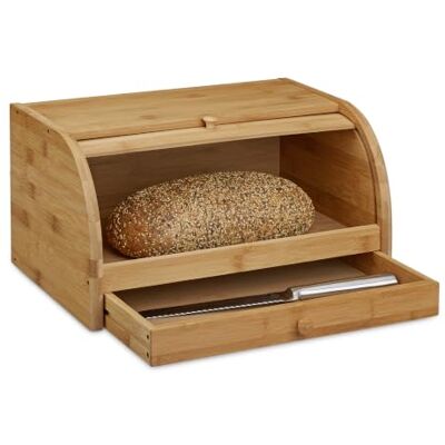 Relaxdays Broodtrommel met lade, broodtrommel, bamboe, hout, deksel h x b x d: 21 x 40,5 x 28 cm, natuur Relaxdays Broodtrommel met lade, broodtrommel, bamboe, hout, deksel h x b x d: 21 x 40,5 x 28 cm, natuur